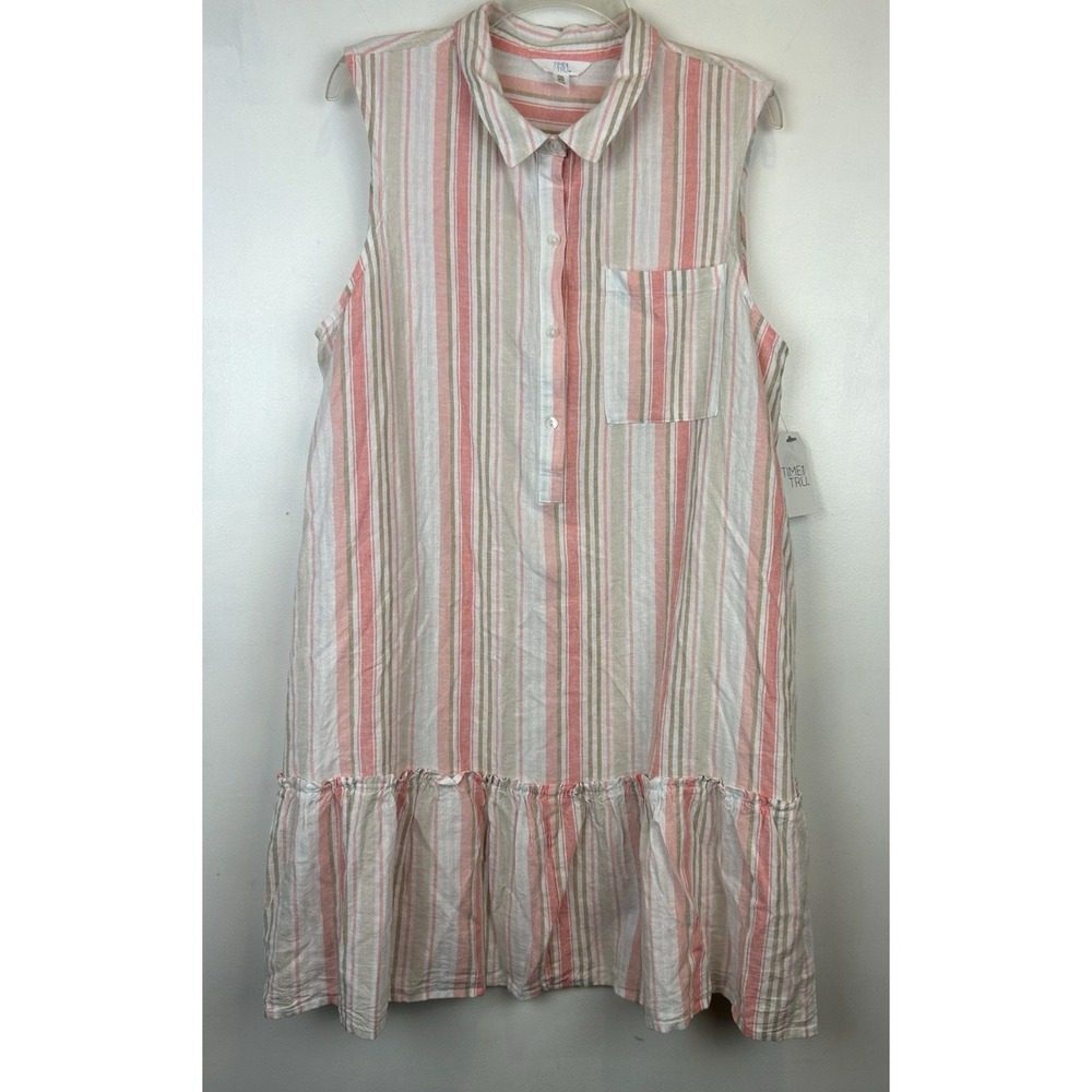 Shirt Dress XXL Sleeveless Mini 2XL Pink Stripe Linen Blend Casual Office New